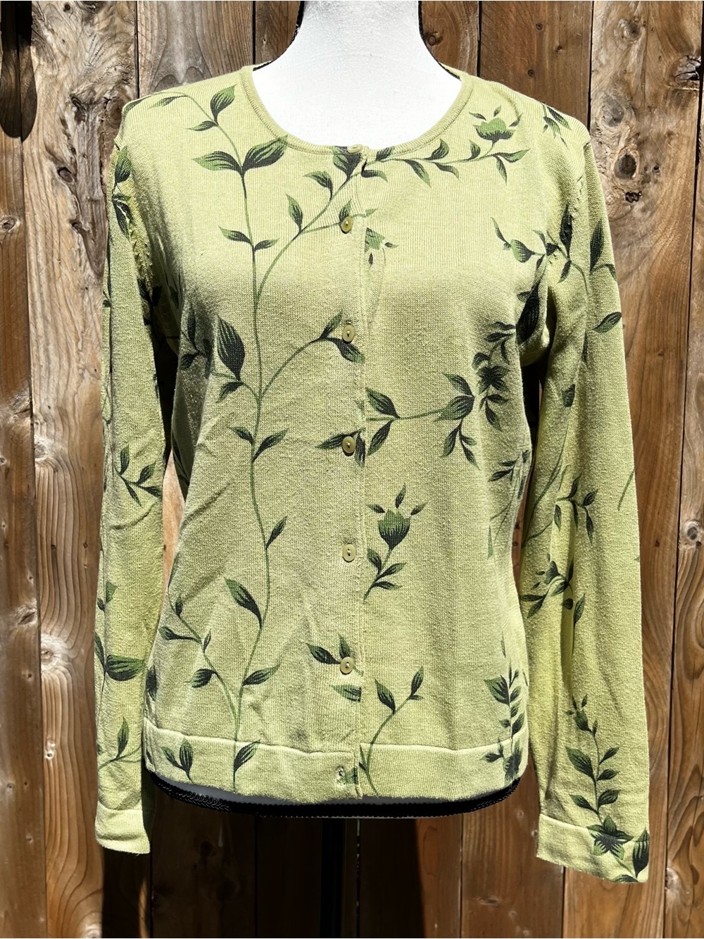 Style & Co. Green Witch Fairycore Light Green Botanical Button-Front Blouse